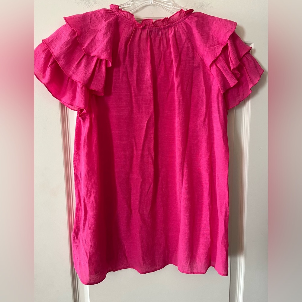 Nanette Lepore Fuchsia Ruffle Sleeve Blouse Women’s Size Medium - Picture 7 of 16